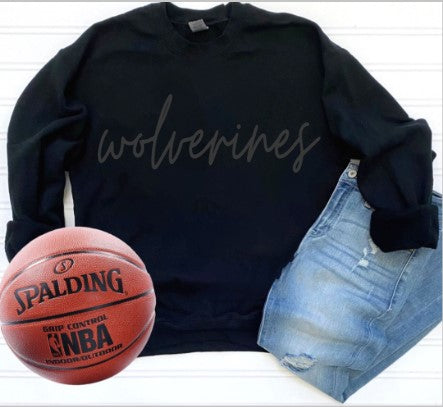 WOLVERINES BASKETBALL PUFF MATTE BLACK ON BLACK Crew Sweatshirt